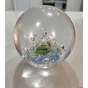 Vintage Goran Warff Kosta Boda Controlled Bubble Art Glass Paperweight Signed